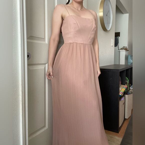 Vintage 70s Chiffon Classic Pleated Maxi Dress Formal Gown Sz 6 Blush pale pink - Picture 4 of 5